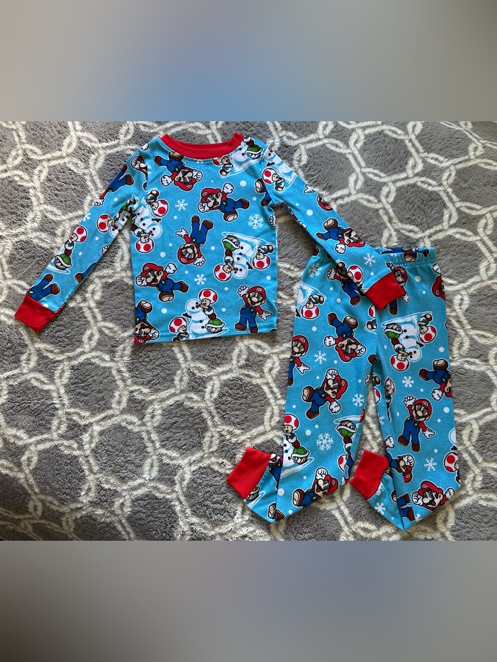 Nintendo Blue Super Mario & Toad Kids Pajama Set with Red Trim Size 4